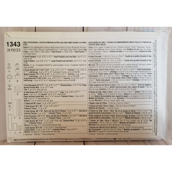 Simplicity 1343 Sewing Pattern Table Accessories Stuffed Pumpkins Fabric Baskets - Picture 3 of 5